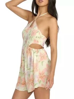 NWT Billabong So Golden Romper Floral Halter Romper, Size Large